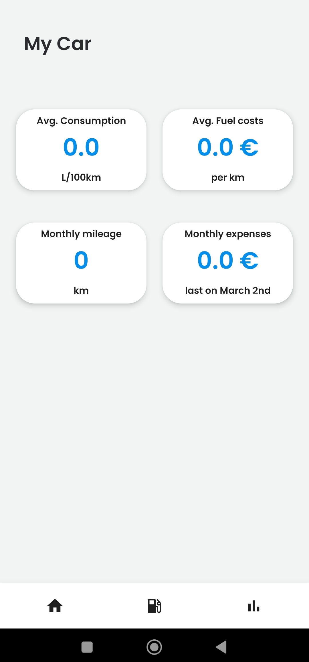 FuelTracker app screen 1